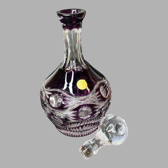 Vintage CRYSTAL SPIRIT DECANTER 12” Bohemian Czech Hand Cut Purple Glass Bottle - Picture 2 of 8